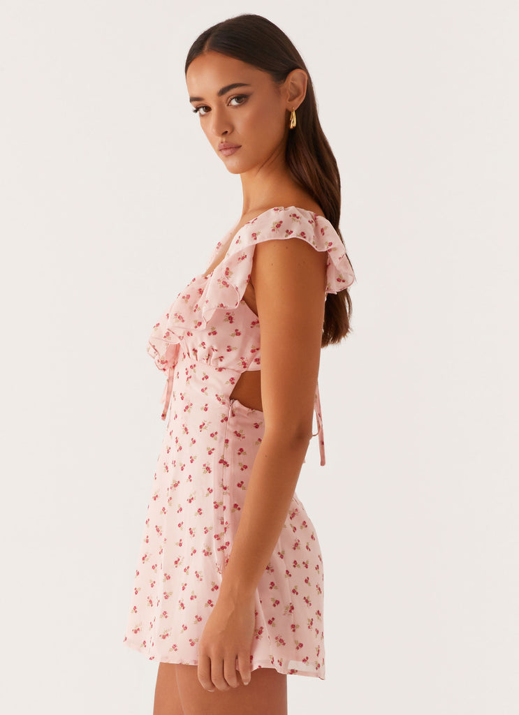 Adrina Ruffle Mini Dress - Pink Flower