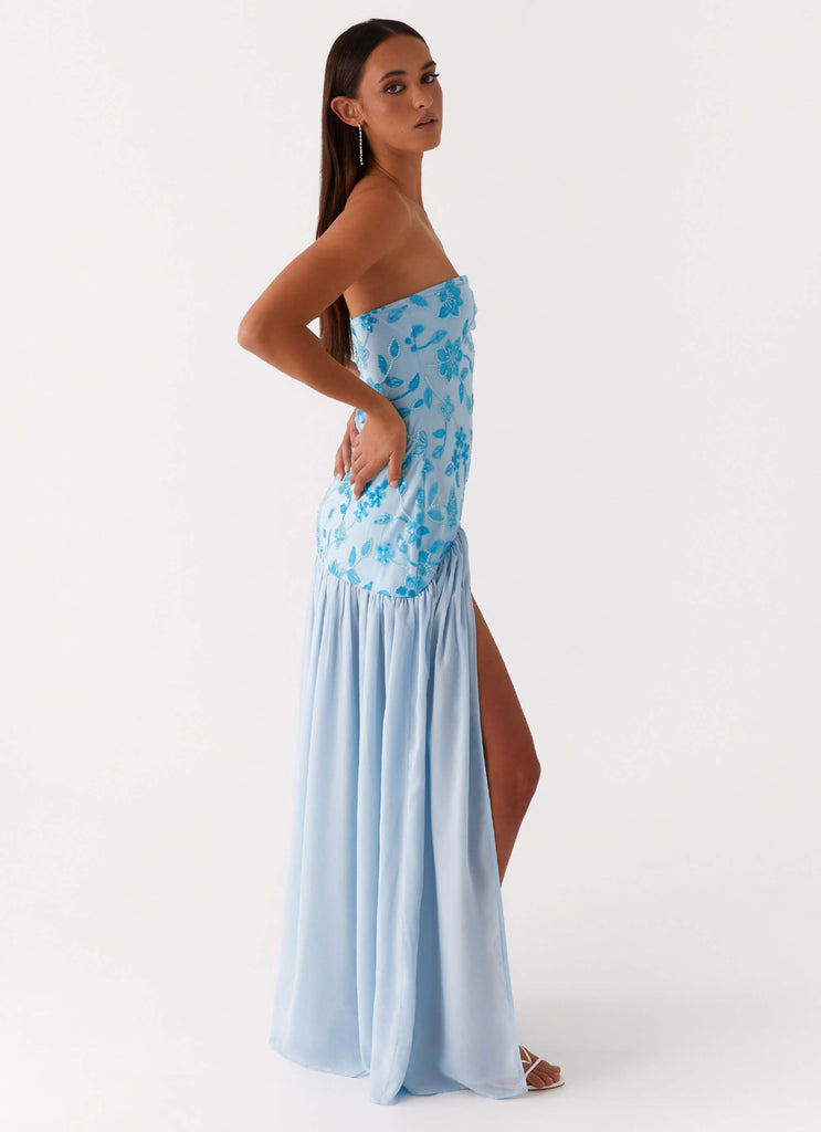 Eden Strapless Beaded Maxi Dress - Blue