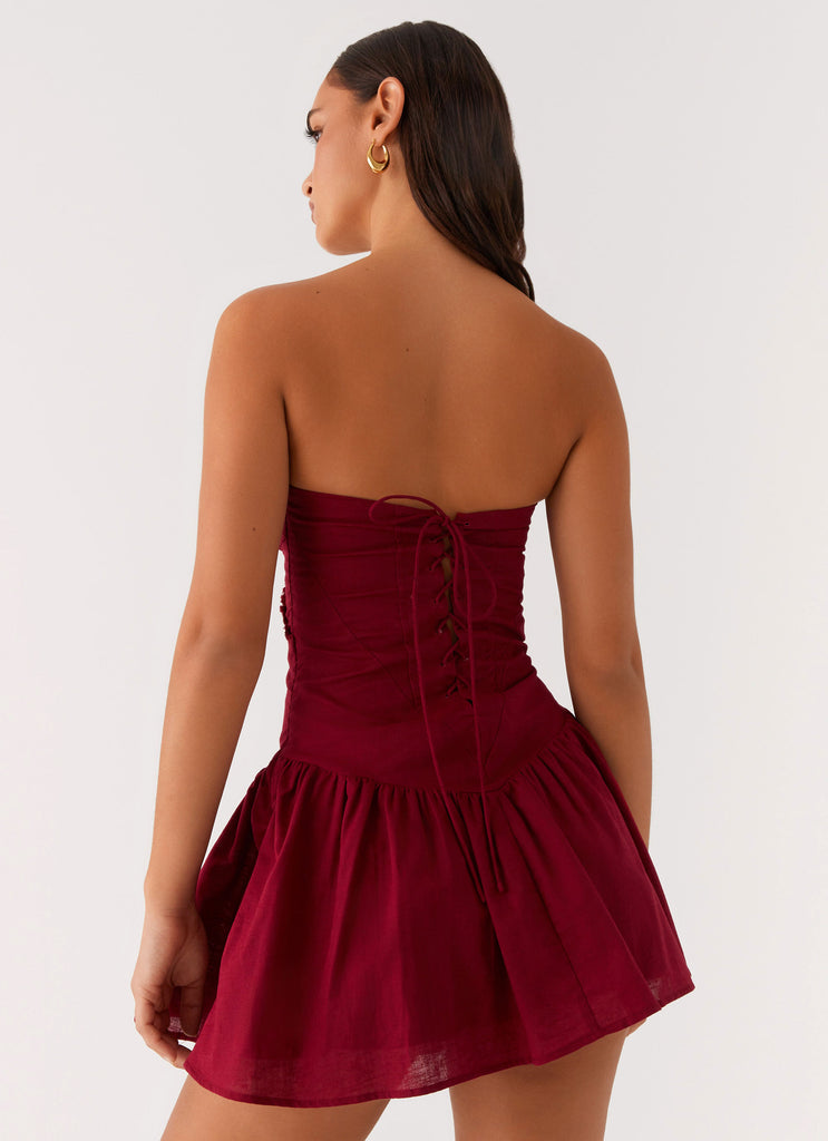 Larnie Linen Mini Dress - Deep Red