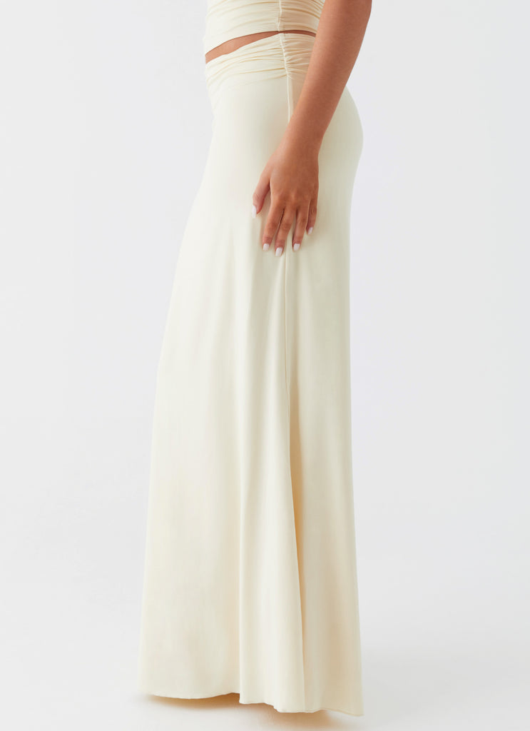 Womens Rayne Maxi Skirt in the colour Yellow in front of a light grey background