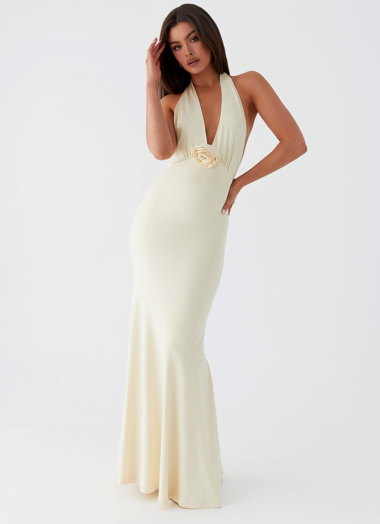 Womens Eliza Rose Maxi Dress in the colour Yellow in front of a light grey background