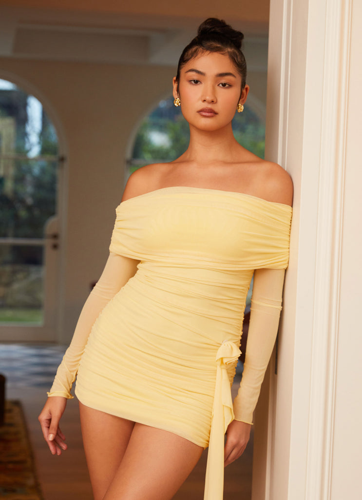 Womens Rosa Franca Mini Dress in the colour Yellow in front of a light grey background