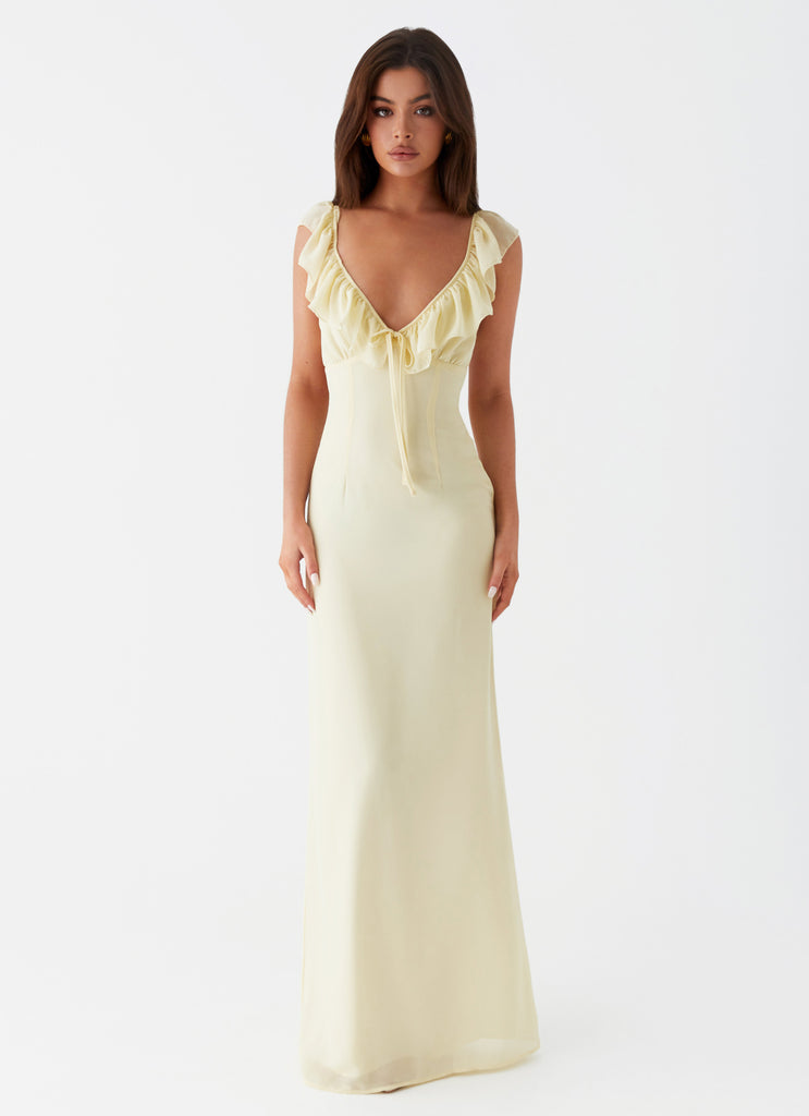 Womens Silvie Maxi Dress in the colour Yellow in front of a light grey background