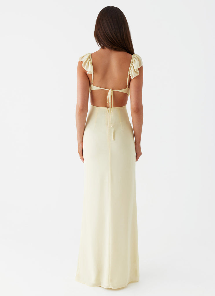 Womens Silvie Maxi Dress in the colour Yellow in front of a light grey background