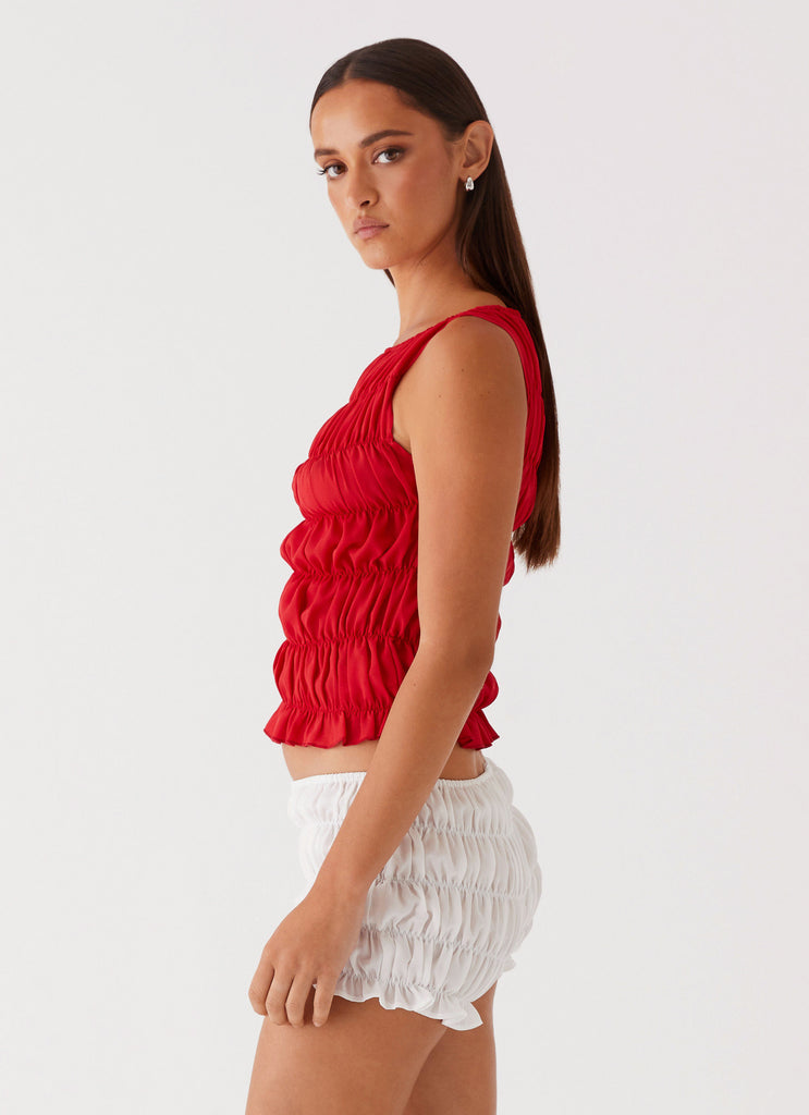 Womens Messina Ruched Tank Top in the colour Red in front of a light grey background