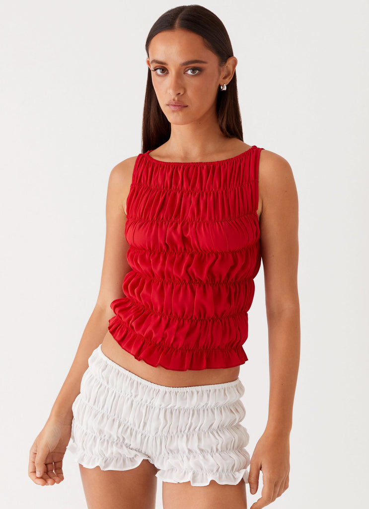 Womens Messina Ruched Tank Top in the colour Red in front of a light grey background