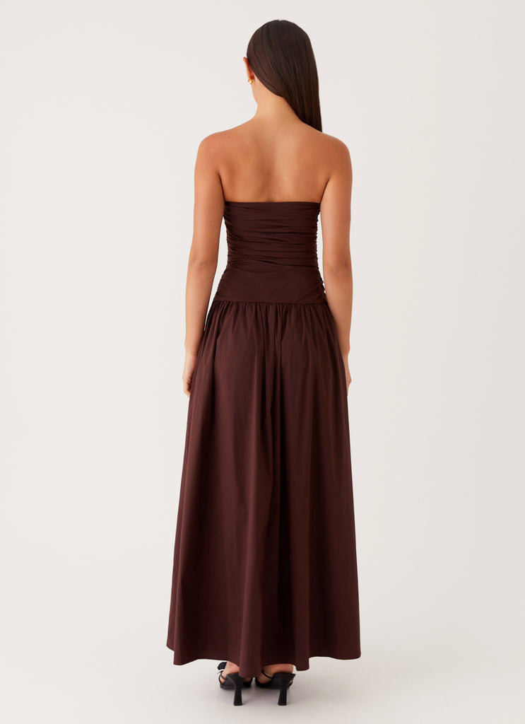 Womens Carmel Maxi Dress in the colour Brown in front of a light grey background