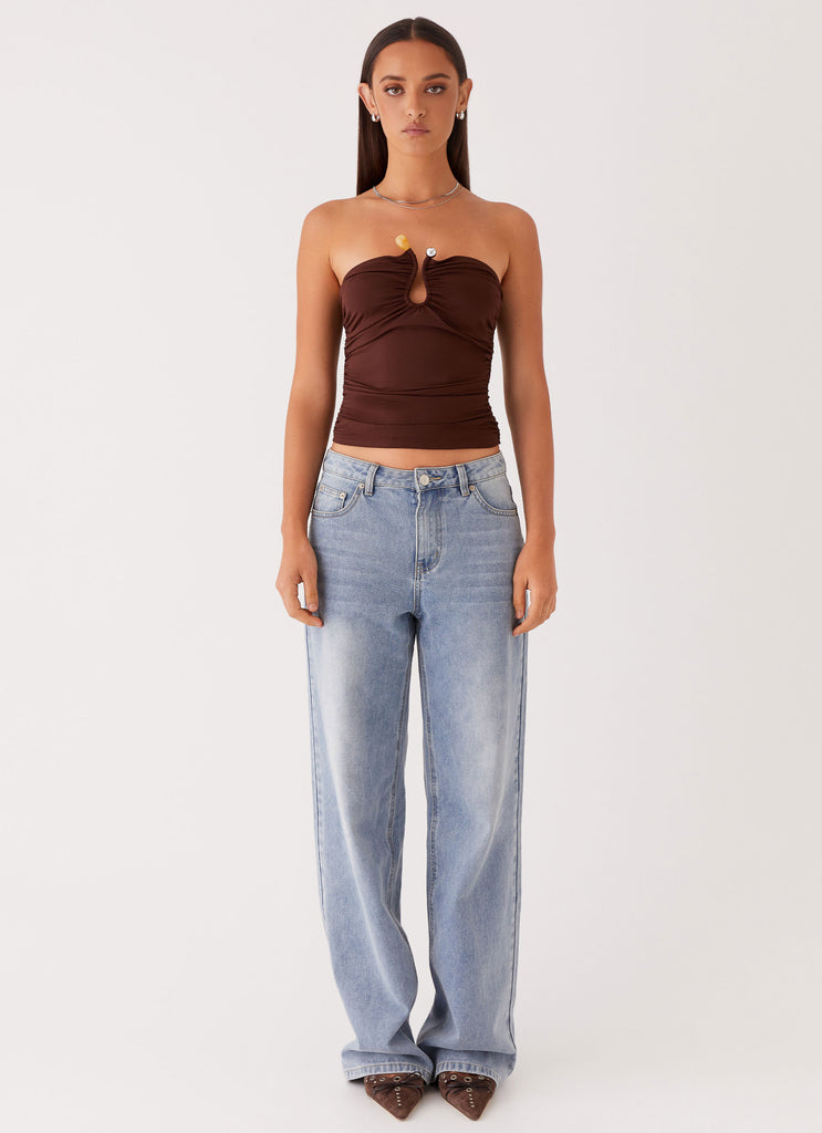 Womens Rudy Tube Top in the colour Brown in front of a light grey background