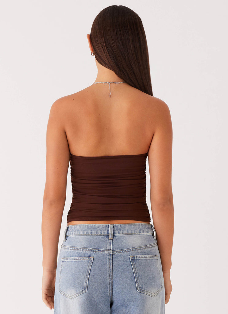 Womens Rudy Tube Top in the colour Brown in front of a light grey background