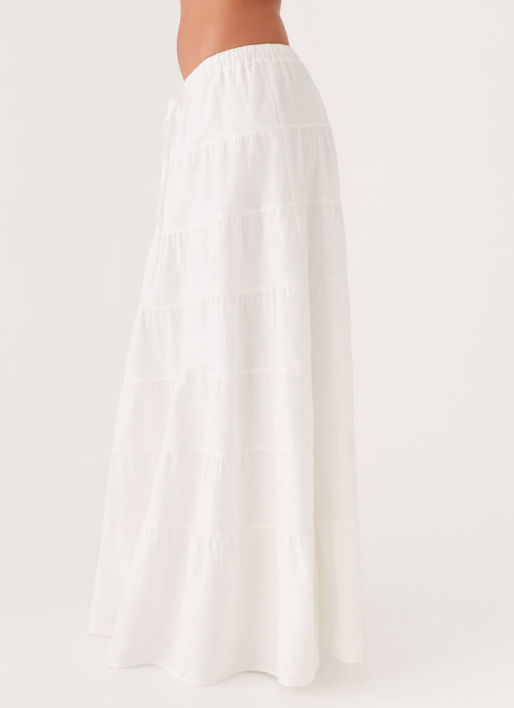 Womens Mariella Linen Maxi Skirt in the colour White in front of a light grey background